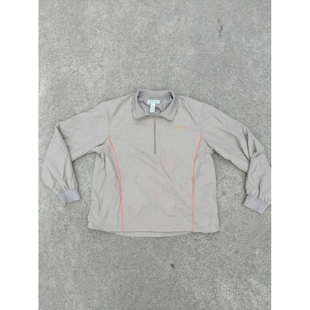 Orvis‎ Mens Activewear Jacket Beige Long Sleeves Quarter-Zip Lined 100% Nylon L